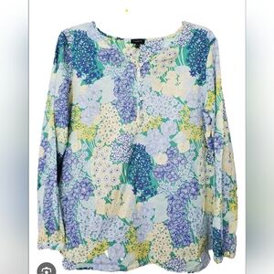 Talbots Floral Print Blouse in Blue and Green